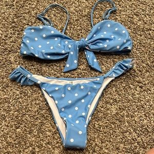 Blue polkadot bikini with removable Straps